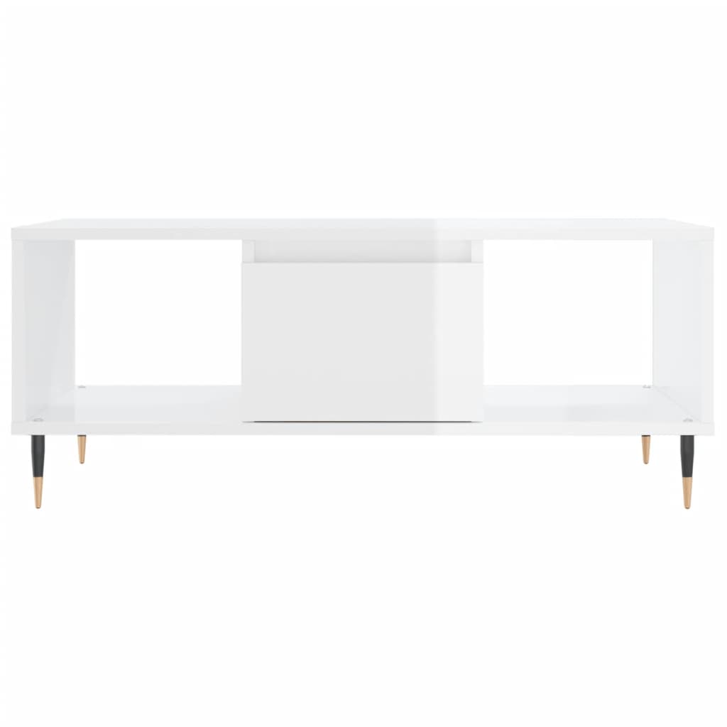 Tavolino Salotto Bianco Lucido 90x50x36,5 cm Legno Multistrato 830582