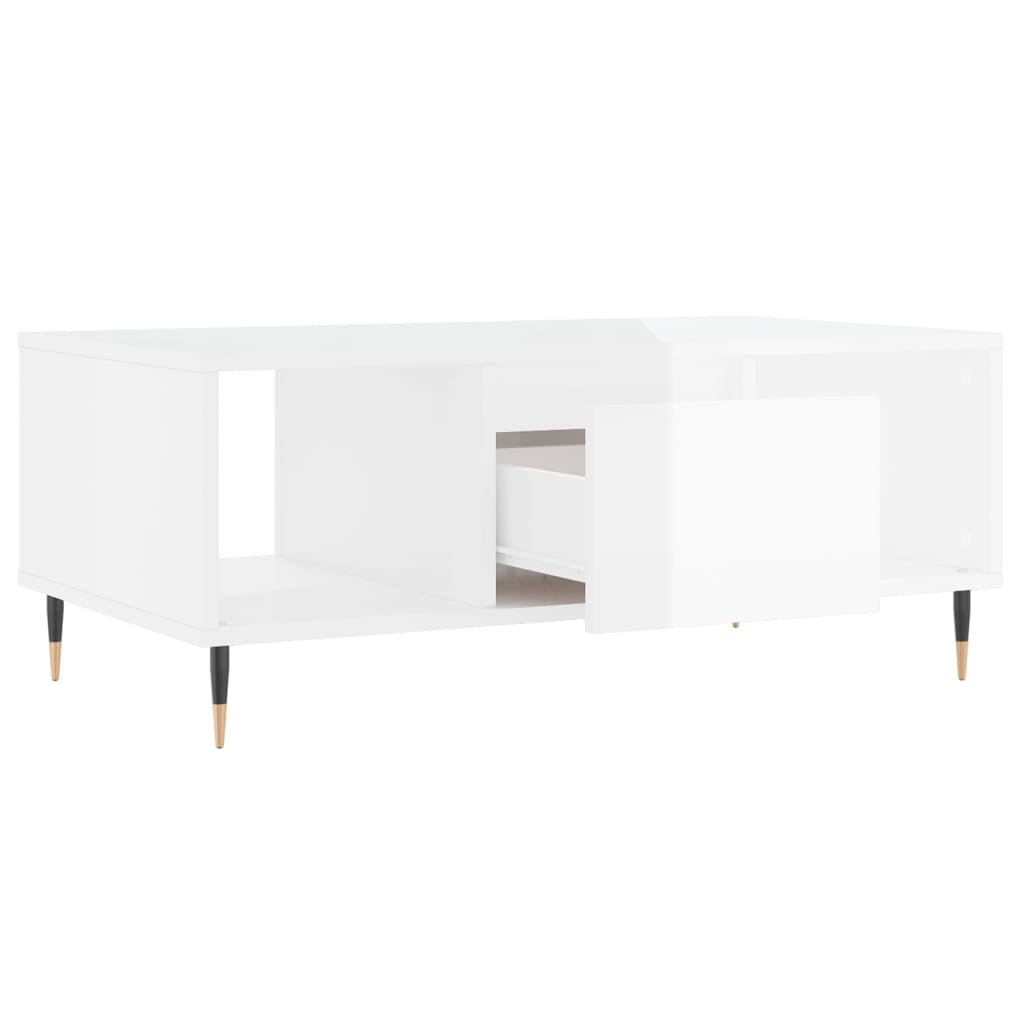 Tavolino Salotto Bianco Lucido 90x50x36,5 cm Legno Multistrato 830582