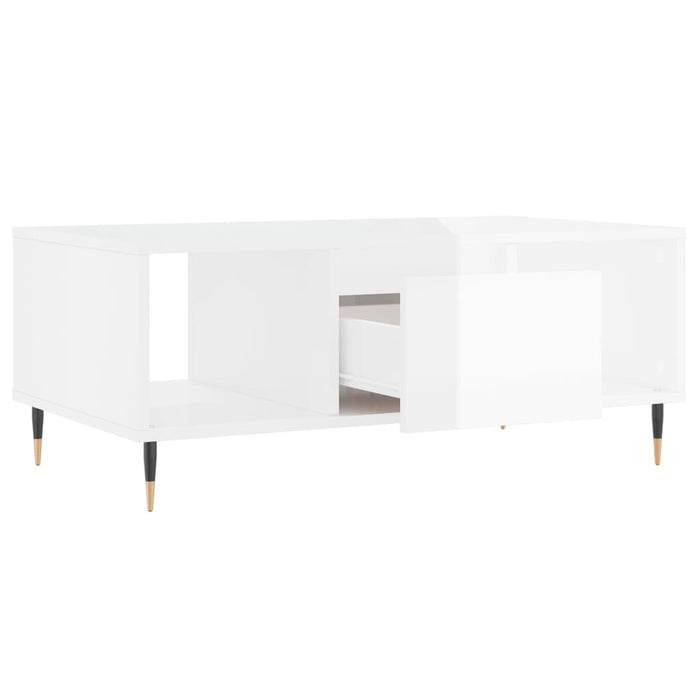 Tavolino Salotto Bianco Lucido 90x50x36,5 cm Legno Multistrato 830582