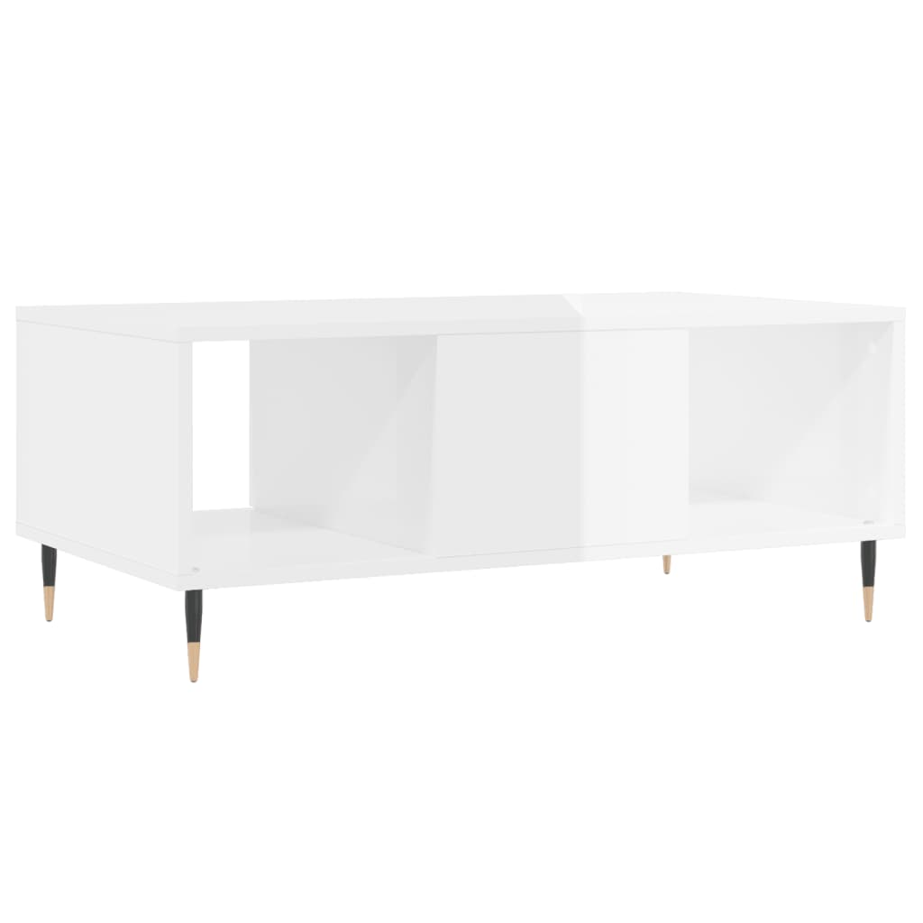 Tavolino Salotto Bianco Lucido 90x50x36,5 cm Legno Multistrato 830582