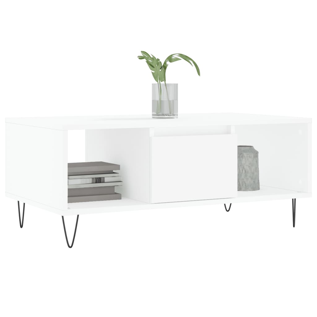 Tavolino da Salotto Bianco 90x50x36,5 cm in Legno Multistrato 830588