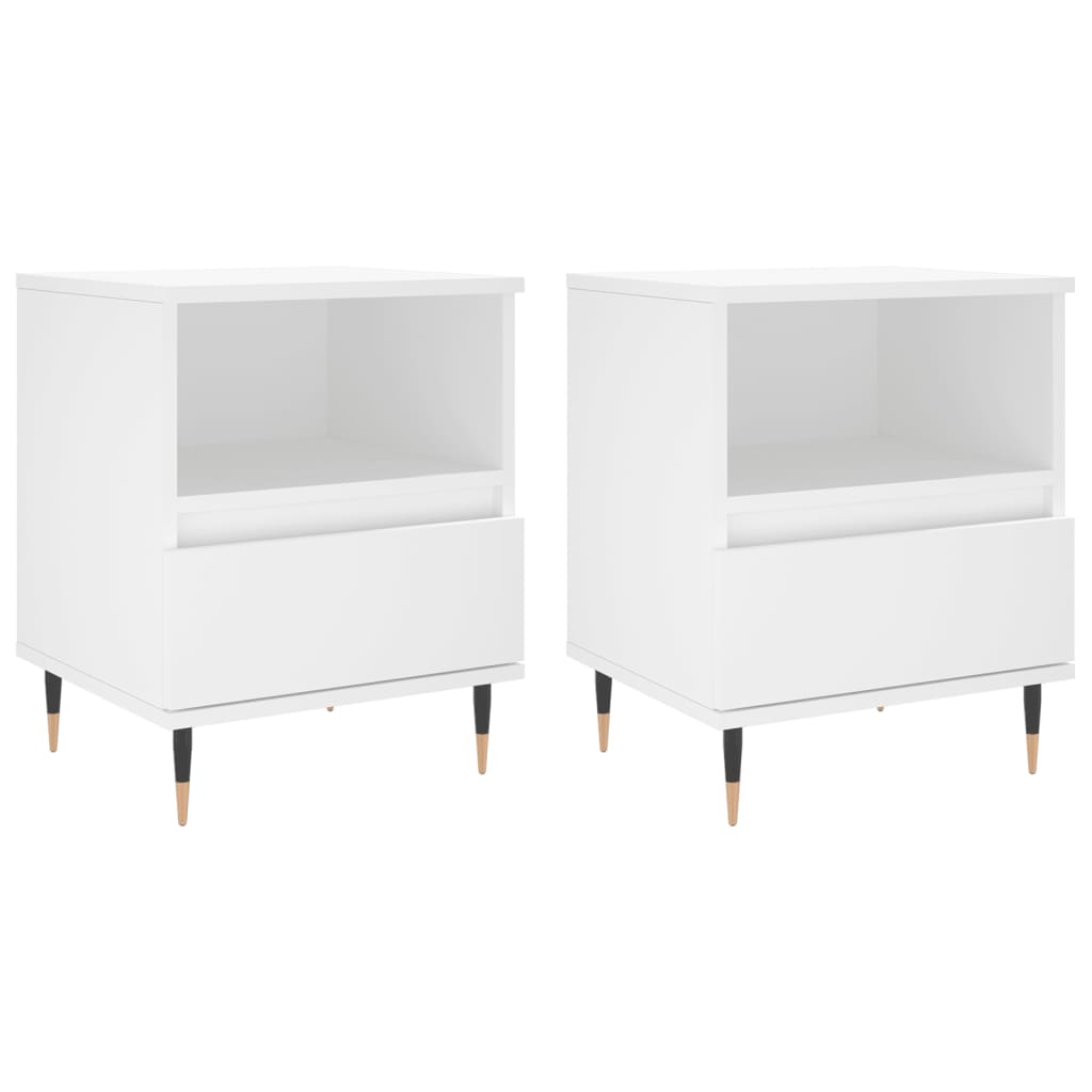 Comodini 2 pz-Set di 2 Tavolino da notte Bianchi 40x35x50 cm in Legno Multistrato