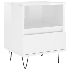 Comodino Bianco Lucido 40x35x50 cm in Legno Multistrato 830624