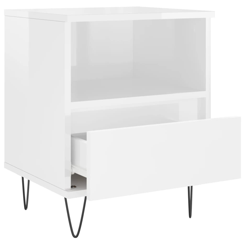 Comodino Bianco Lucido 40x35x50 cm in Legno Multistrato 830624
