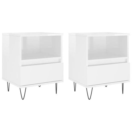Comodini 2pz Bianco Lucido 40x35x50 cm in Legno Multistrato 830625