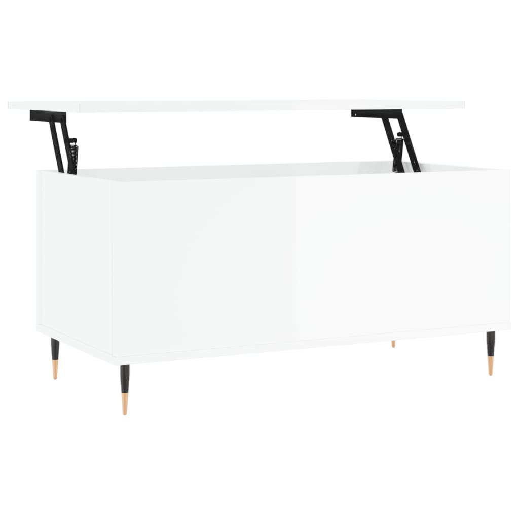 Tavolino Salotto Bianco Lucido 90x44,5x45 cm Legno Multistrato 830966
