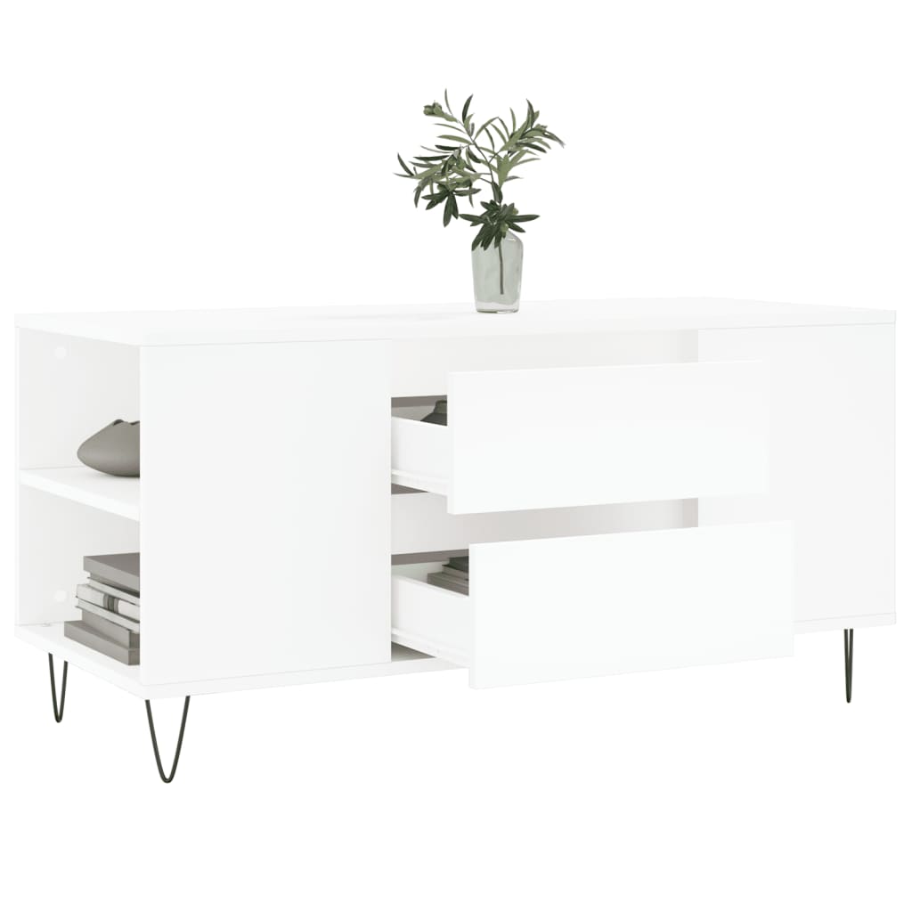 Tavolino da Salotto Bianco 102x44,5x50 cm in Legno Multistrato 830996