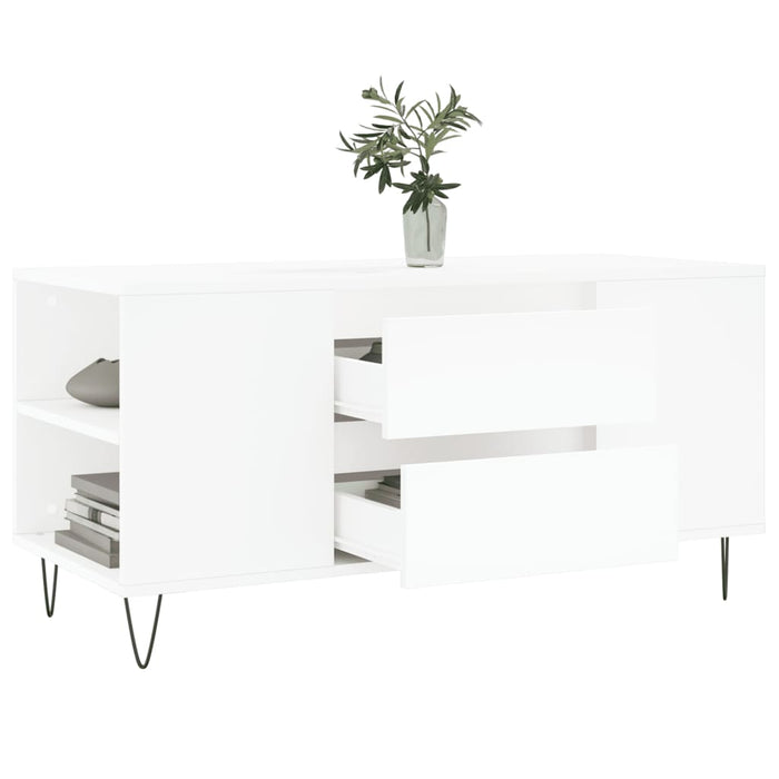 Tavolino da Salotto Bianco 102x44,5x50 cm in Legno Multistrato 830996