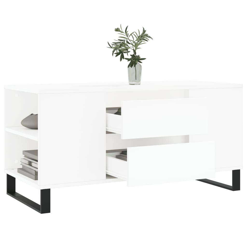 Tavolino da Salotto Bianco 102x44,5x50 cm in Legno Multistrato 831004