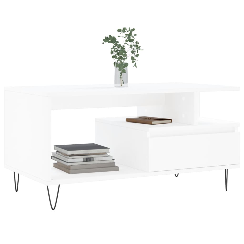 Tavolino da Salotto Bianco 90x49x45 cm in Legno Multistrato 831020