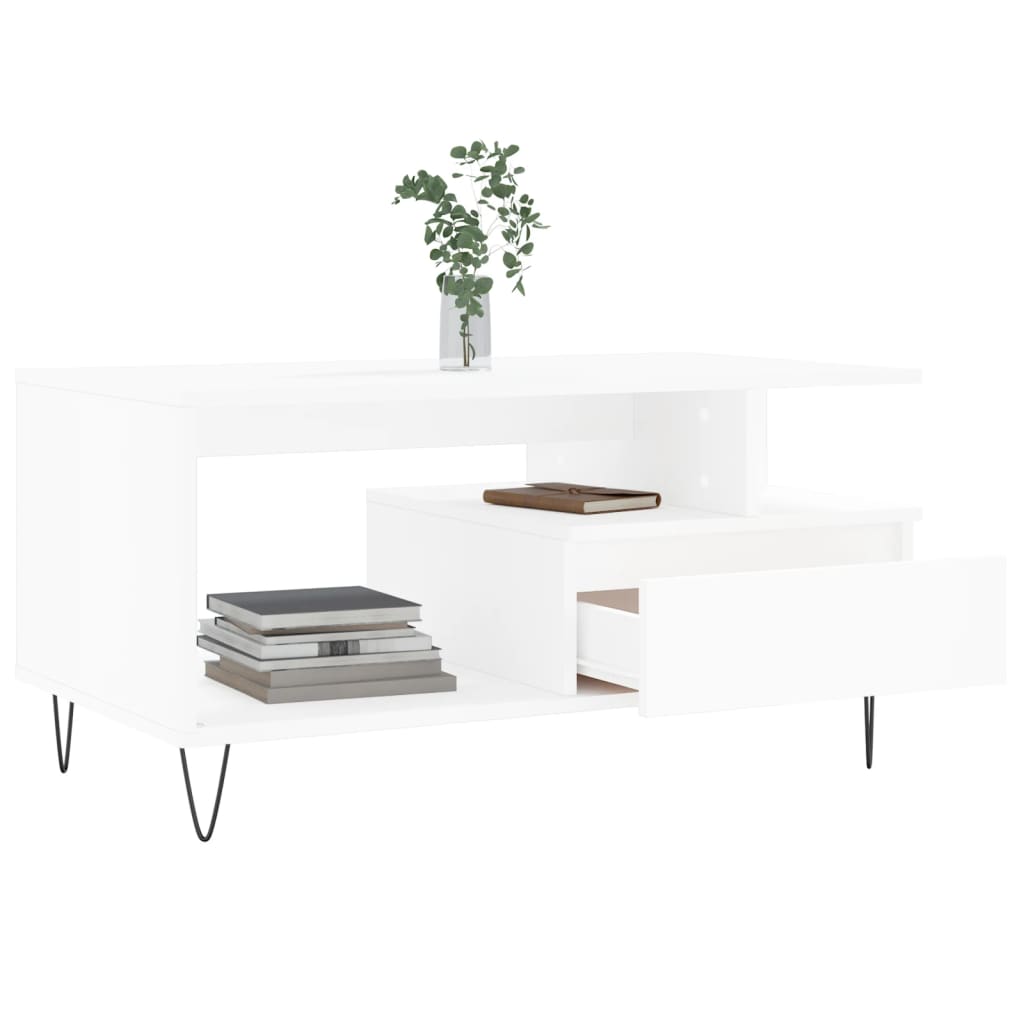 Tavolino da Salotto Bianco 90x49x45 cm in Legno Multistrato 831020