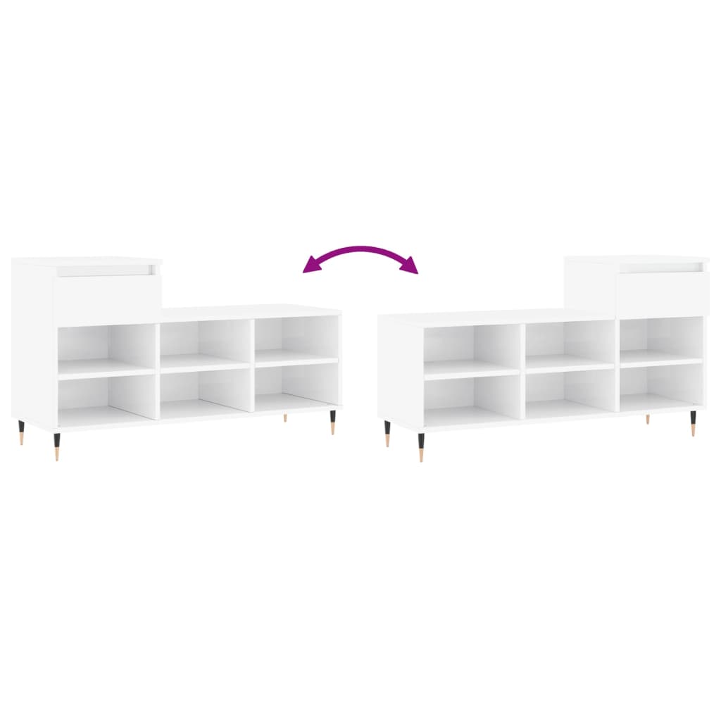 Scarpiera Bianco Lucido 102x36x60 cm in Legno Multistrato 831358