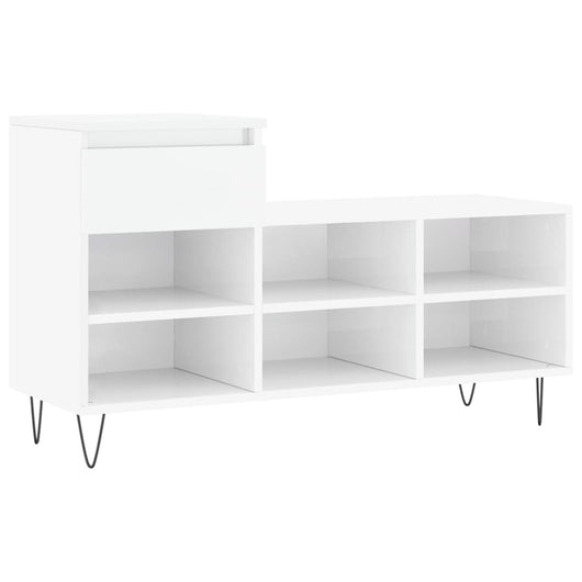 Scarpiera Bianco Lucido 102x36x60 cm in Legno Multistrato 831366
