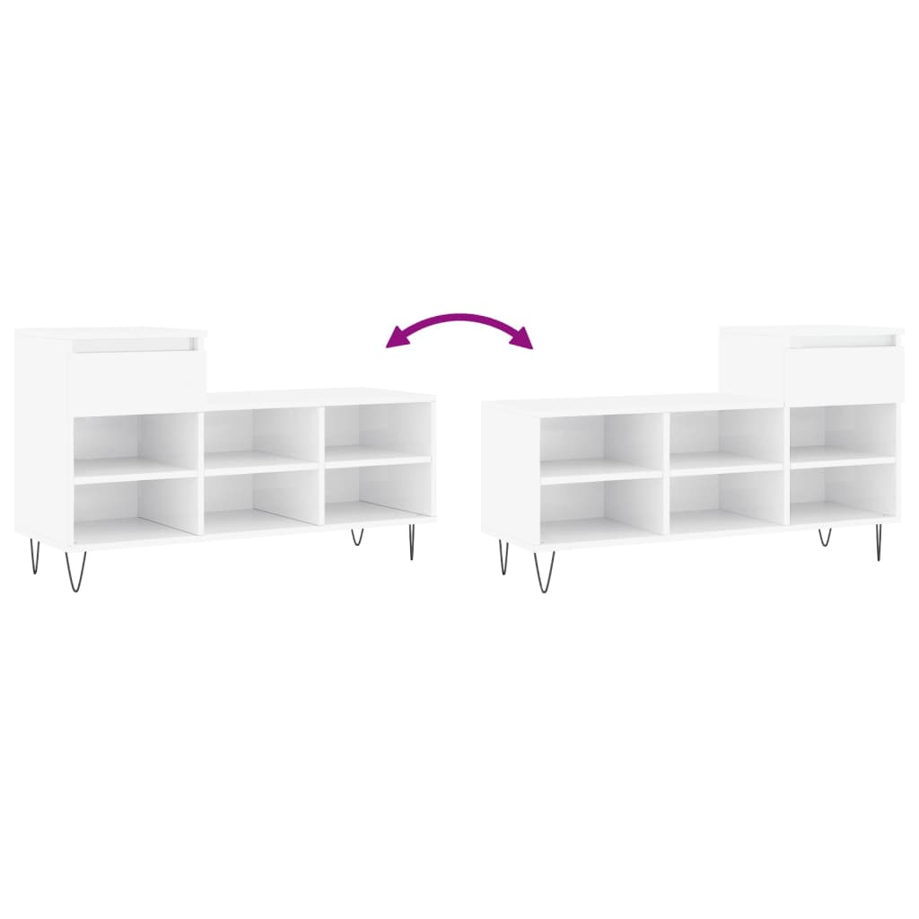 Scarpiera Bianco Lucido 102x36x60 cm in Legno Multistrato 831366