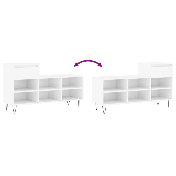 Scarpiera Bianco Lucido 102x36x60 cm in Legno Multistrato 831366