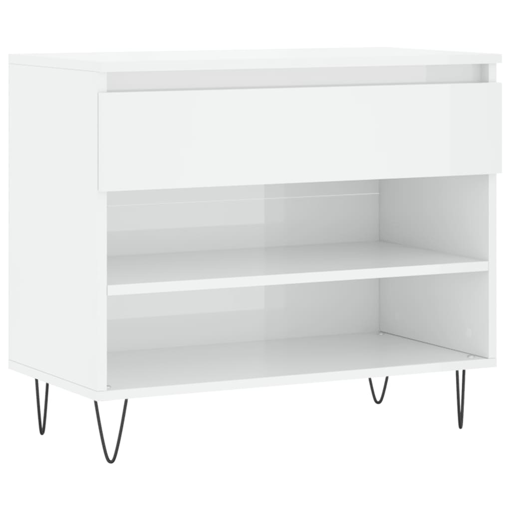 Scarpiera Bianco Lucido 70x36x60 cm in Legno Multistrato 831438