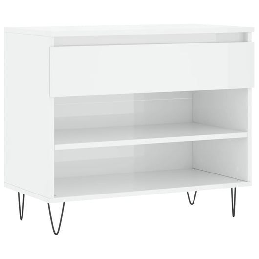 Scarpiera Bianco Lucido 70x36x60 cm in Legno Multistrato 831438