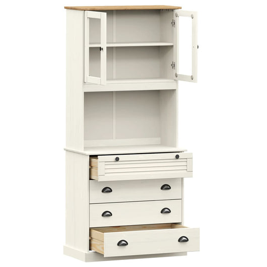 Credenza cassettiera armadio contenitore organizer cucina soggiorno salotto alto 80 x 40 x 176 cm legno massello di pino bianco 02_0035662