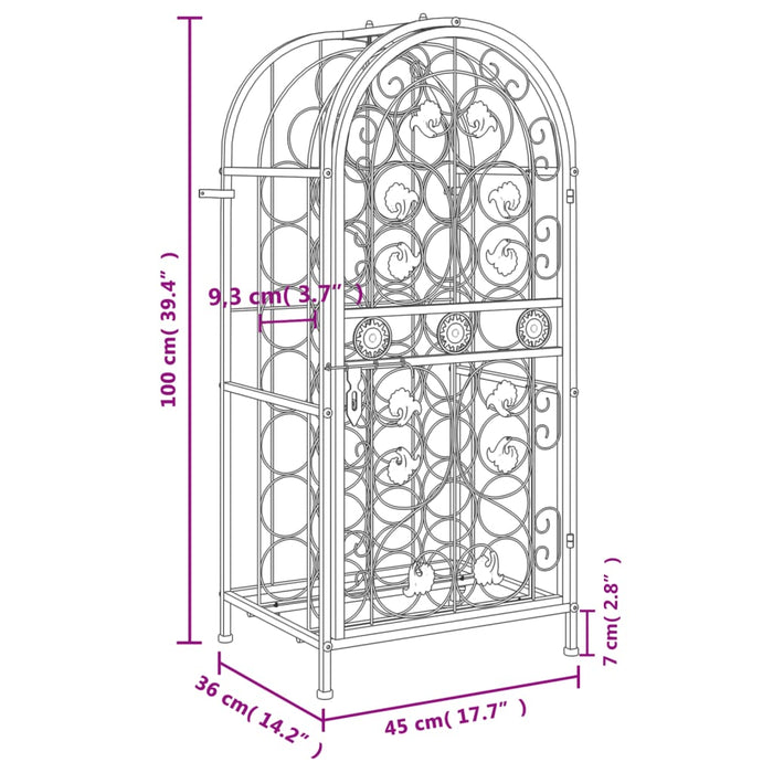 Portavini da 33 Bottiglie Nero 45x36x100cm in Ferro Battuto 358369