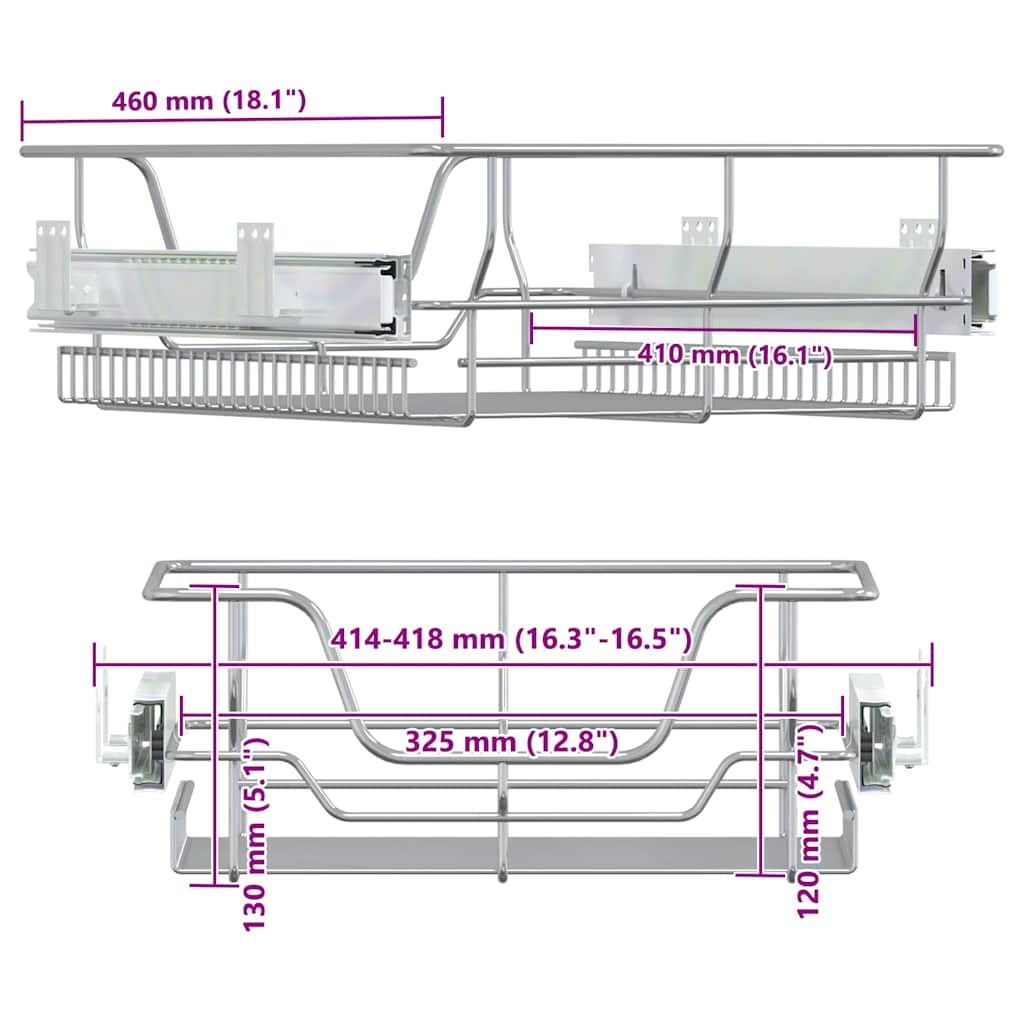 Cestelli in Filo Metallico Estraibili 2 pz Argento 45 cm 358372