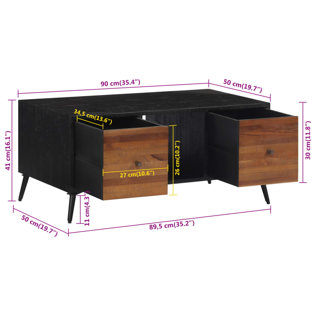 Tavolino da Salotto-Tavolino da soggiorno-Tavolo 90x50x41cm Massello Teak di Recupero