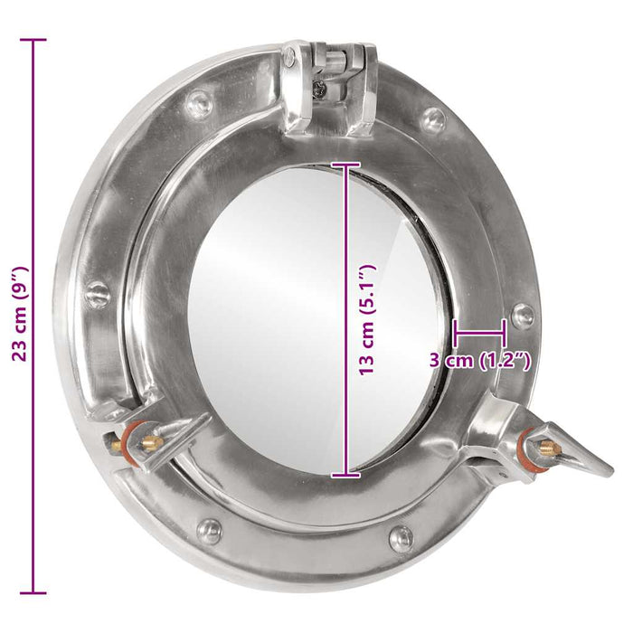Specchio da Parete Design Oblò Ø23 cm in Alluminio e Vetro 357847