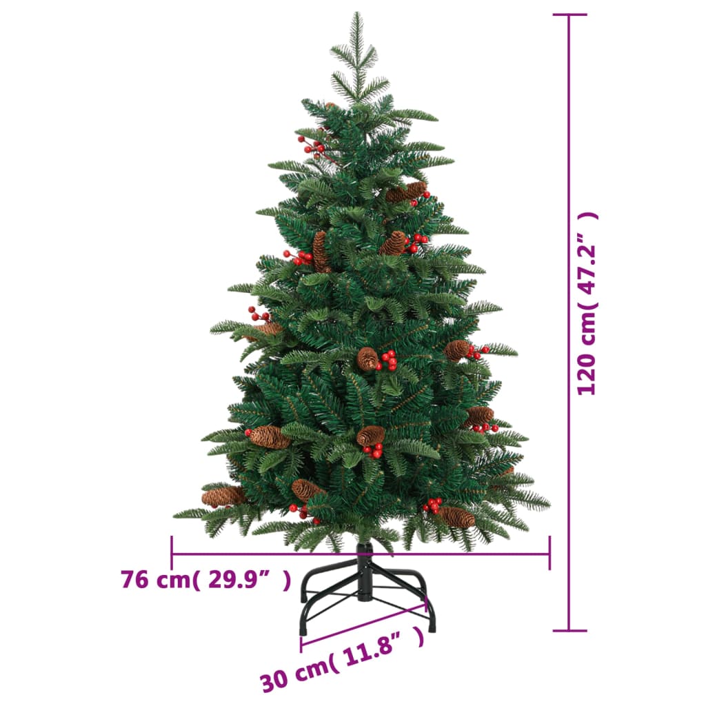 Albero Natale Artificiale Incernierato con Pigne e Bacche 120cm 358374