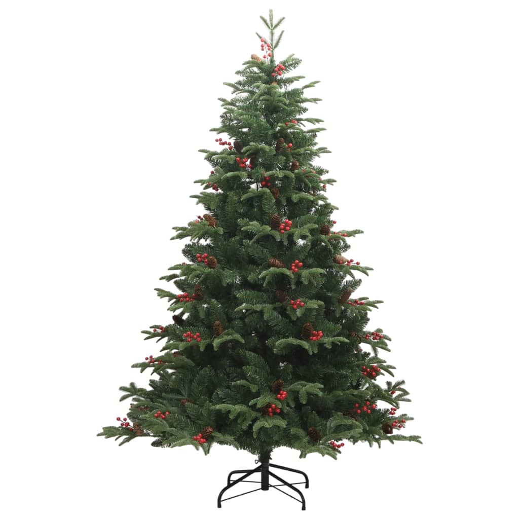 Albero Natale Artificiale Incernierato-Decorazioni natalizie con Pigne e Bacche 210cm