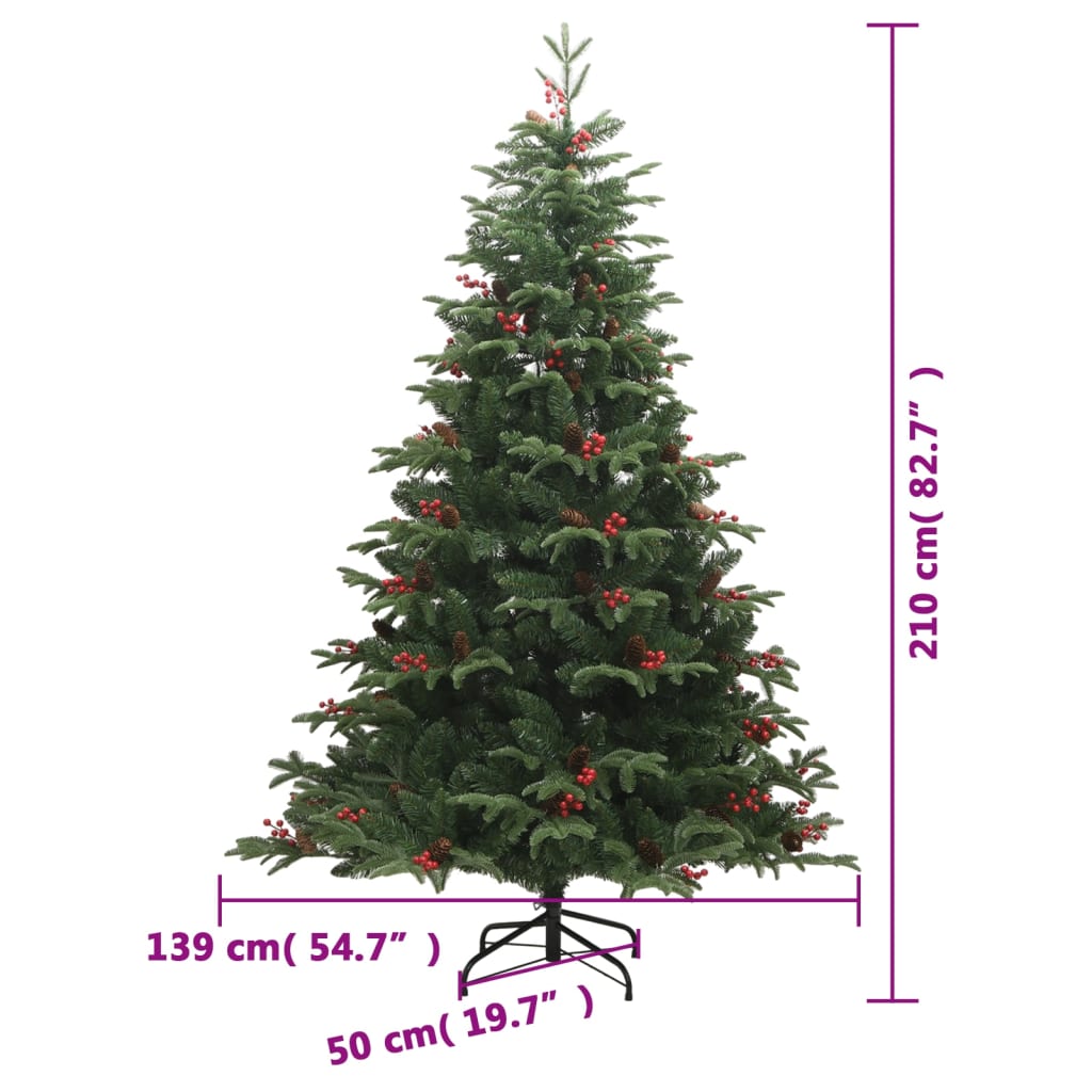 Albero Natale Artificiale Incernierato con Pigne e Bacche 210cm 358377