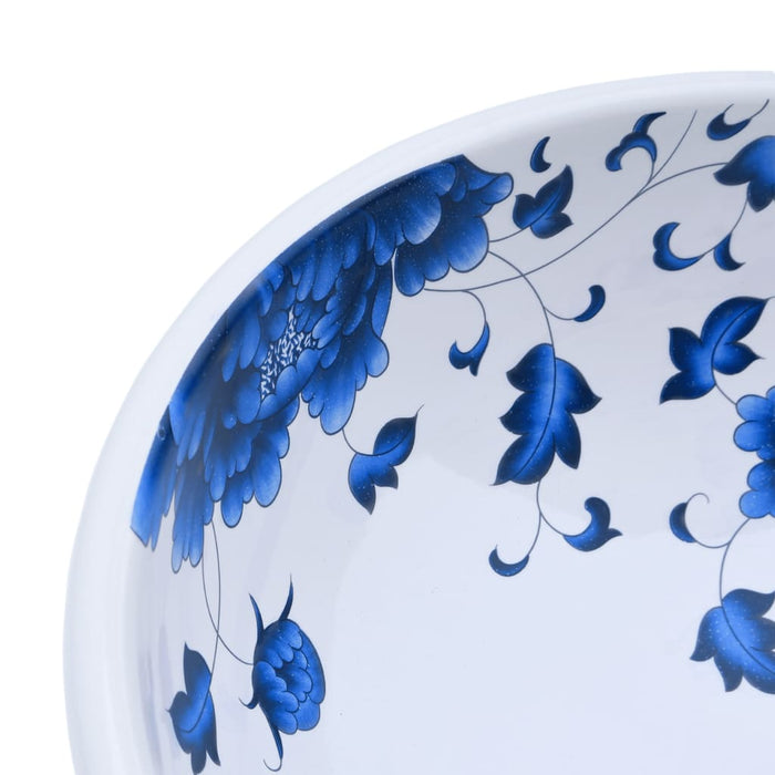 Lavabo da Appoggio-Lavandino-Lavello Bianco e Blu Rotondo ¦µ41x14 cm Ceramica 618555