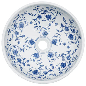 Lavabo da Appoggio Bianco e Blu Rotondo Φ41x14 cm Ceramica 155049