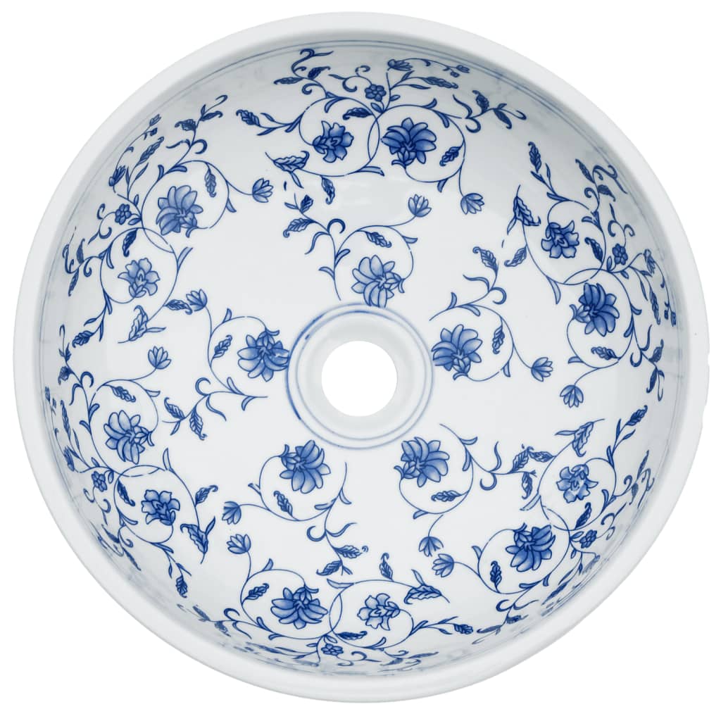 Lavabo da Appoggio Bianco e Blu Rotondo ?41x14 cm Ceramica