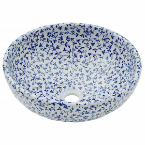 Lavabo da Appoggio Bianco e Blu Rotondo Φ41x14 cm Ceramica 155050