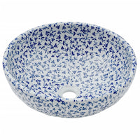 Lavabo da Appoggio-Lavandino-Lavello Bianco e Blu Rotondo ¦µ41x14 cm Ceramica 318246