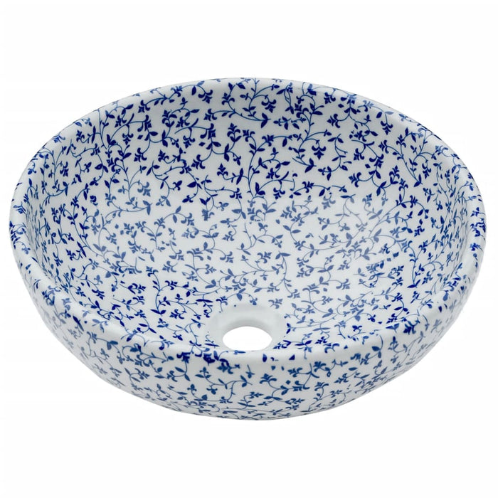 vidaXL Lavabo da Appoggio Bianco e Blu Rotondo Φ41x14 cm Ceramica