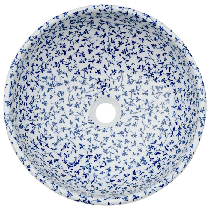 Lavabo da Appoggio Bianco e Blu Rotondo Φ41x14 cm Ceramica 155050
