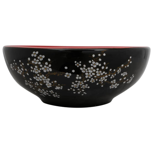 Lavabo da Appoggio Nero e Rosso Rotondo Φ41x14 cm Ceramica 155051