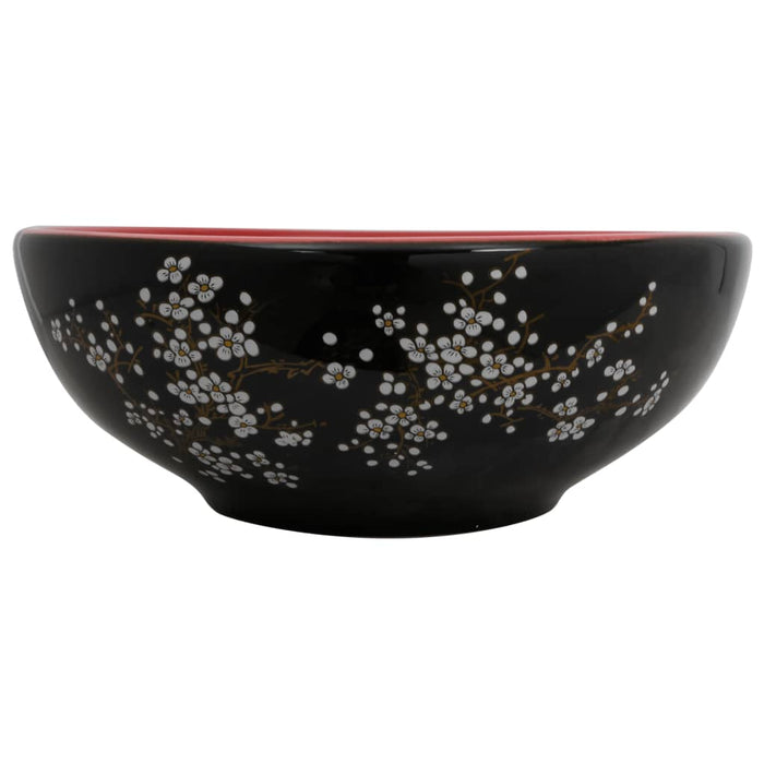 Lavabo da Appoggio Nero e Rosso Rotondo Φ41x14 cm Ceramica 155051