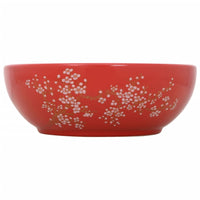 Lavabo da Appoggio-Lavandino Bianco e Rosso Rotondo ¦µ41x14 cm Ceramica