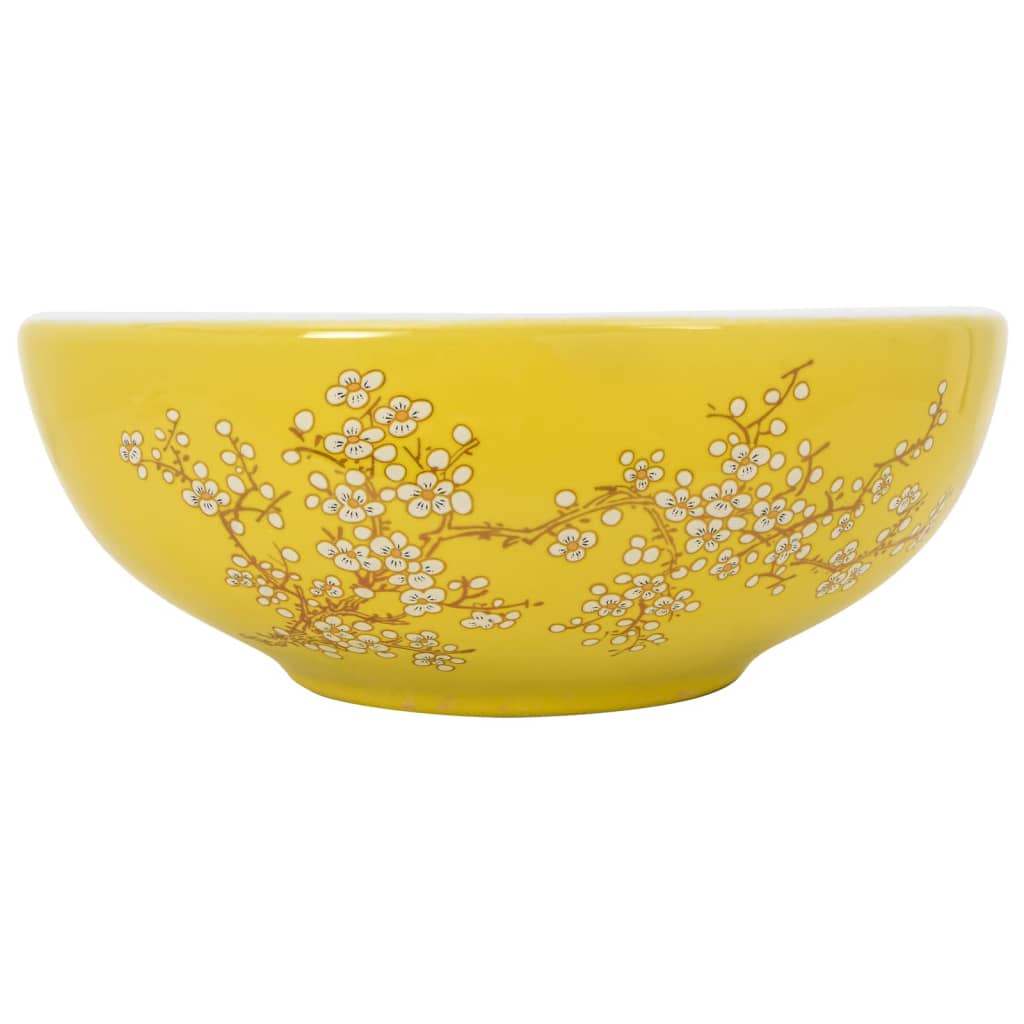 Lavabo da Appoggio-Lavandino-Lavello Bianco e Giallo Rotondo ¦µ41x14 cm Ceramica