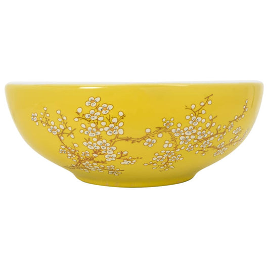 Lavabo da Appoggio-Lavandino-Lavello Bianco e Giallo Rotondo ¦µ41x14 cm Ceramica