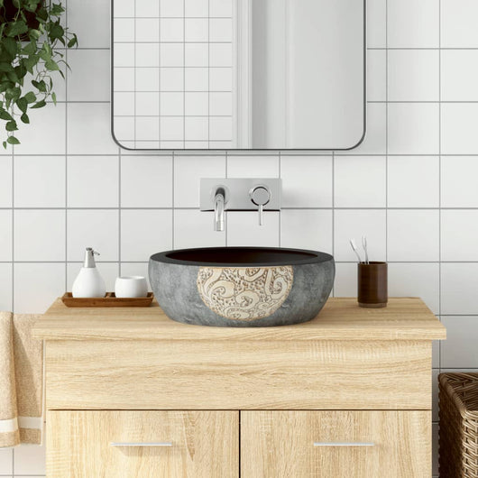 Lavabo da Appoggio Nero e Marrone Rotondo ?41x14 cm Ceramica