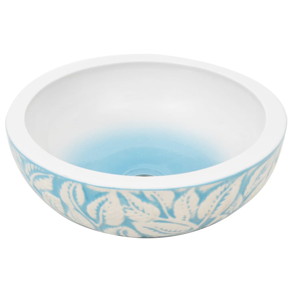vidaXL Lavabo da Appoggio Bianco e Blu Rotondo Φ41x14 cm Ceramica