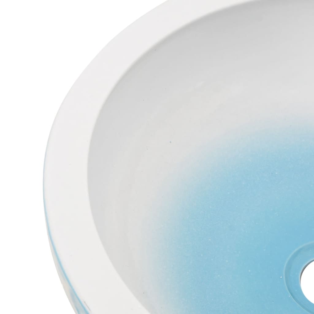 Lavabo da Appoggio-Lavandino-Lavello Bianco e Blu Rotondo ¦µ41x14 cm Ceramica 299215