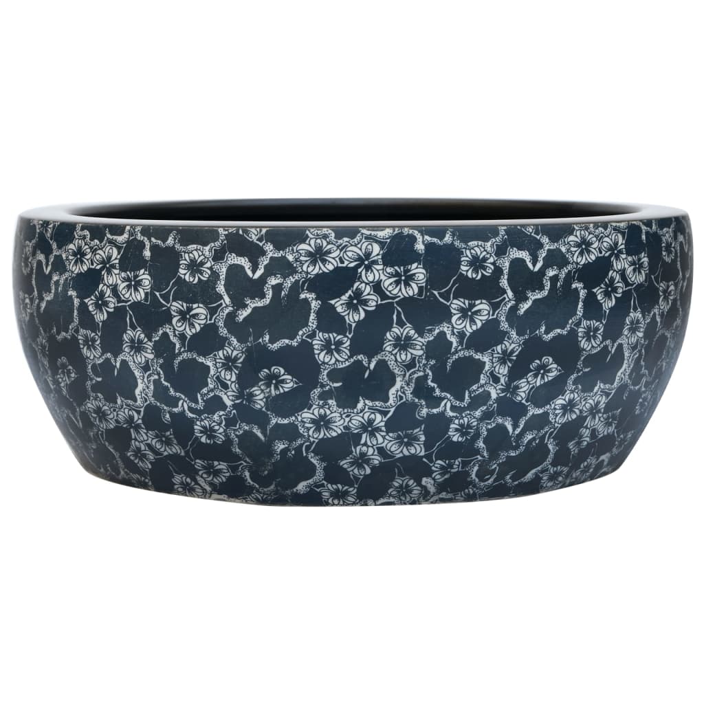 Lavabo da Appoggio-Lavandino-Lavello Nero e Blu Rotondo ¦µ41x14 cm Ceramica 207682