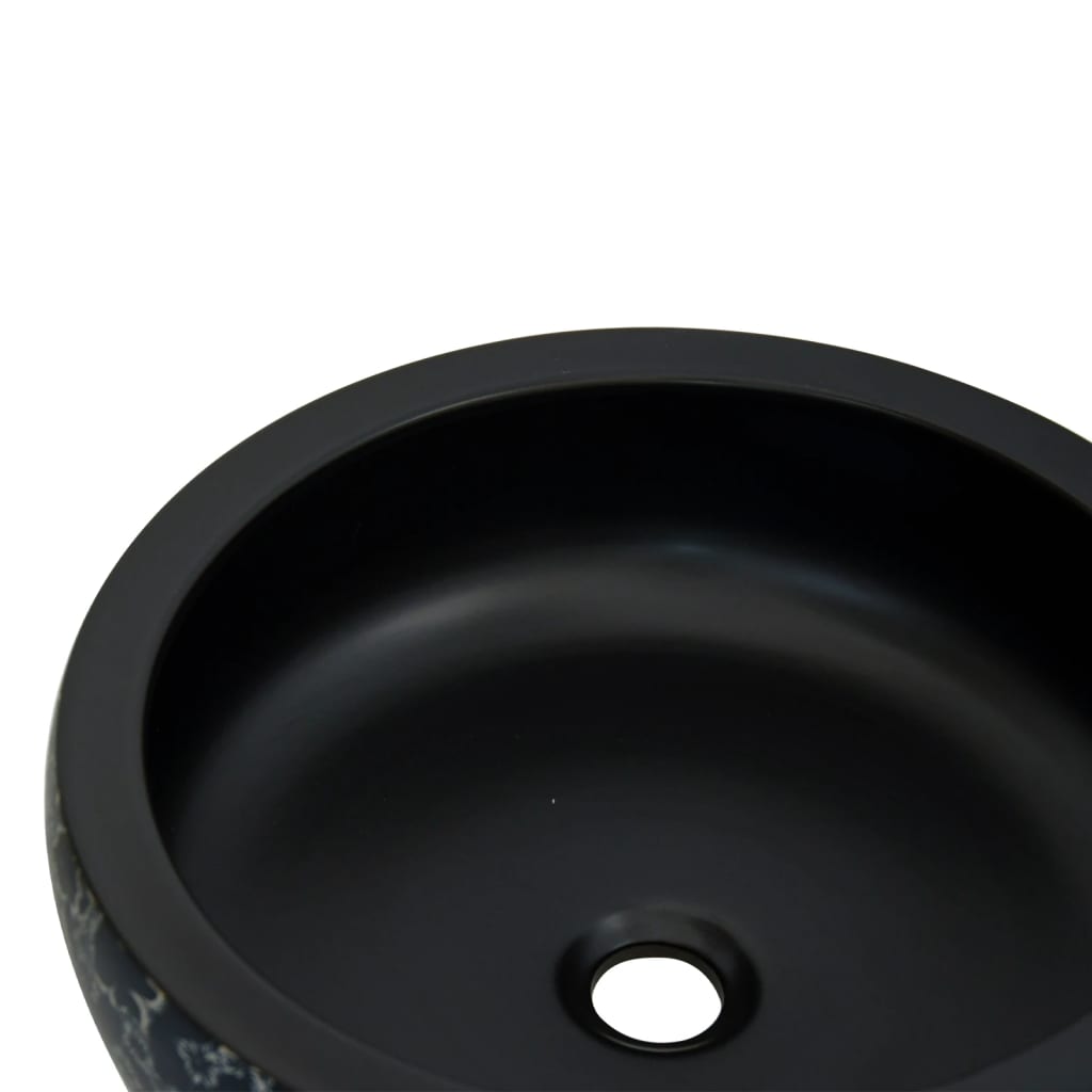 Lavabo da Appoggio-Lavandino-Lavello Nero e Blu Rotondo ¦µ41x14 cm Ceramica 207682