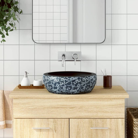 Lavabo da Appoggio Nero e Blu Rotondo Î¦41x14 cm Ceramicacod mxl 83515