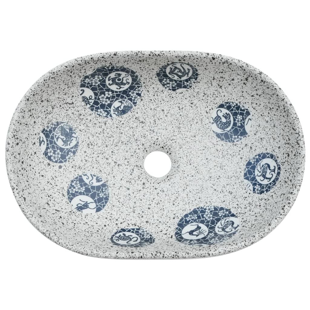 Lavabo da Appoggio-Lavandino-Lavello Grigio e Blu Ovale 47x33x13 cm Ceramica