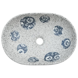 Lavabo da Appoggio-Lavandino-Lavello Grigio e Blu Ovale 47x33x13 cm Ceramica
