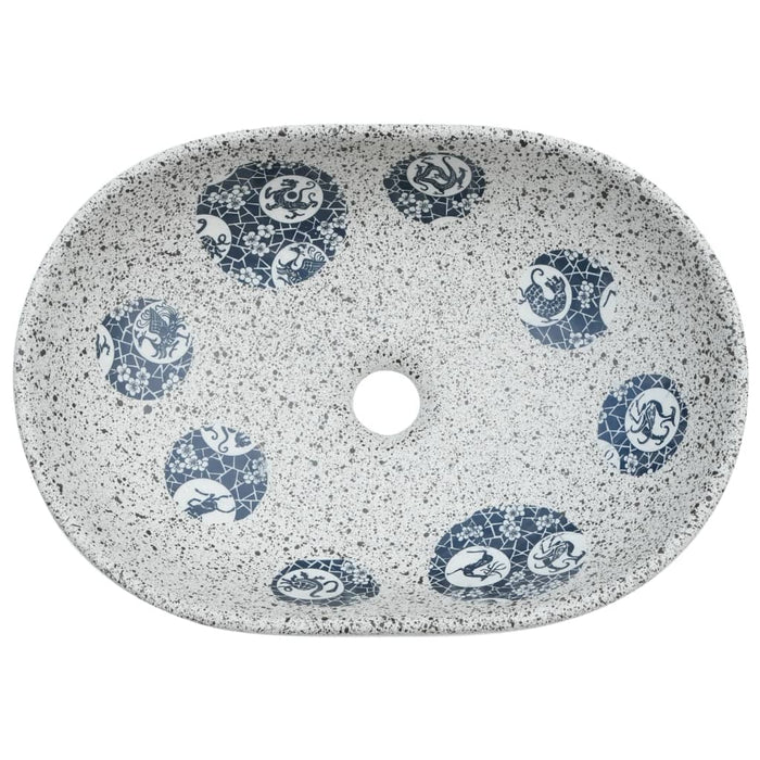 Lavabo da Appoggio-Lavandino-Lavello Grigio e Blu Ovale 47x33x13 cm Ceramica